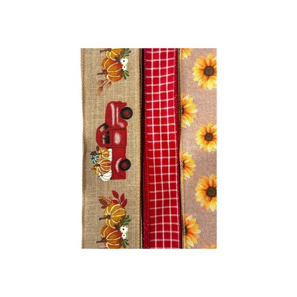 Fall Wreath Kit "Give Thanks" Sign & Pumpkin Truck, Sunflower Ribbons Bundle - Picture 4 of 5